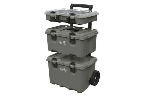 Keter Stack-N-Roll Outdoor Gear Organizer, 3-Piece Rolling Storage System