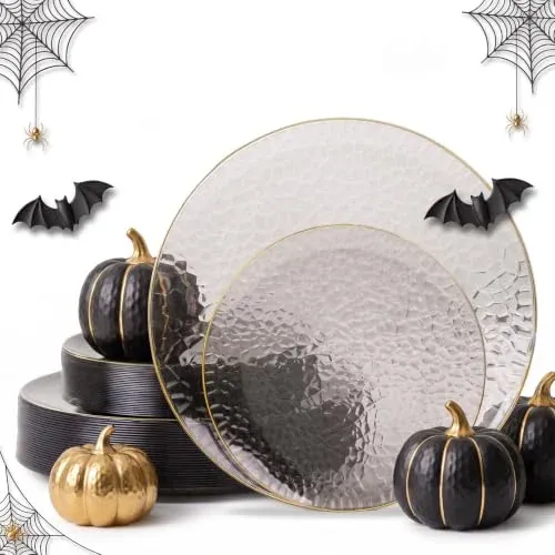 60 Pcs Black Plastic Plates