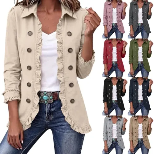 Ruffle Open Front Cardigans Button Jackets