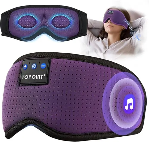 TOPOINT Bluetooth 5.4 Sleep Mask Headphones w/ 3D Light-Blocking Eye Contours & 15H Battery
