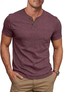 NITAGUT Henley Short Sleeve Cotton Men's Casual T-Shirt