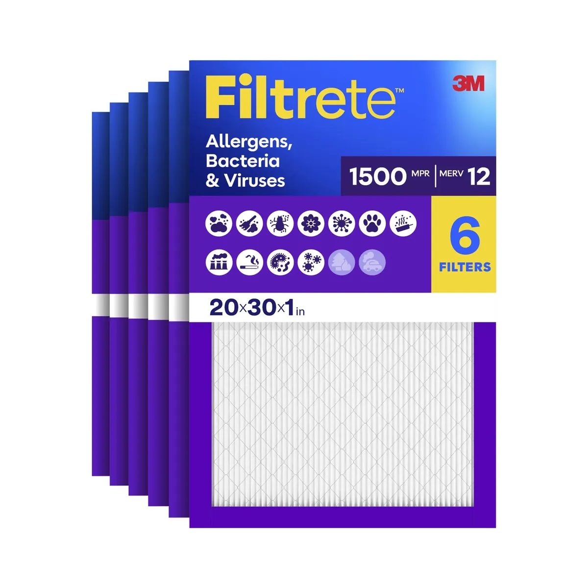 Filtrete 20x30x1 HVAC Furnace Air Filter MPR 1500 MERV 12 6 Pack