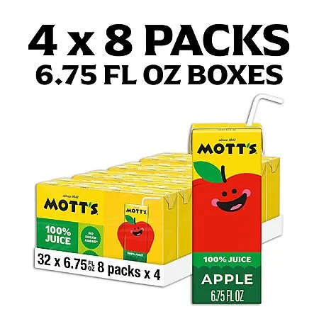 Select Amazon Accts: 4-Pk 8-Ct 6.75oz. Mott's 100% Original Apple Juice Boxes