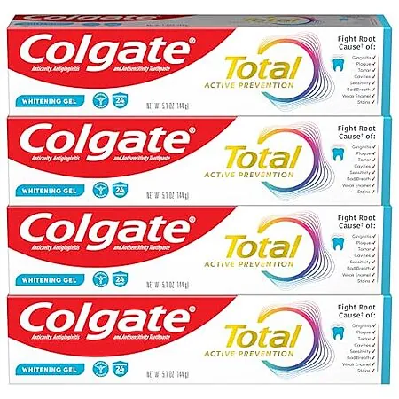 4-Pk 5.1-Oz Colgate Total Active Prevention Whitening Gel Toothpaste