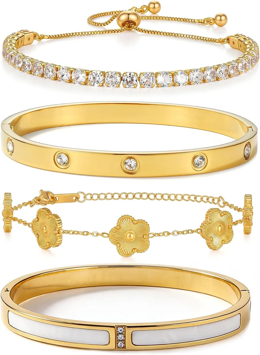 SEADAY 4-Piece 18K Gold Plated Bangle Bracelet Set