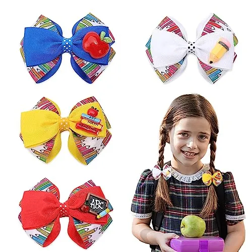 Back to School Hair Bow Clips 4-Piece Set