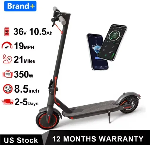 AOVOPRO ES80 Foldable Electric Scooter 350W Motor 36V10.5Ah 19mph Max Speed 21 Mile Range 8.5inch Solid Rubber Tires