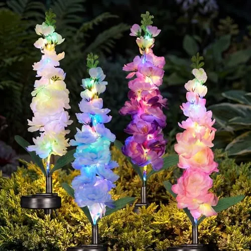 Snclriao Solar Flower Garden Lights Outdoor Decor, 4-Pack with 80 LED