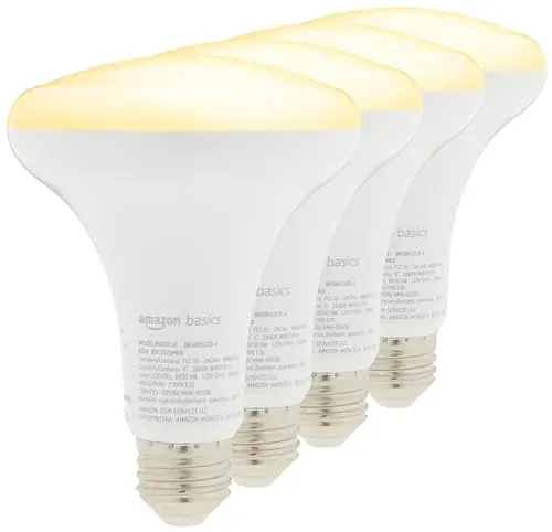 Amazon Basics Smart BR30 LED Light Bulbs Dimmable Soft White (2700K) 4-Pack