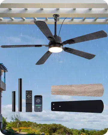 EDISHINE 52" Outdoor Ceiling Fan w/ Light & Remote