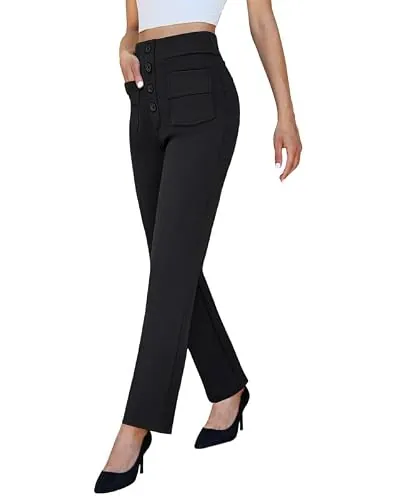 keriffe High Waist Stretchy Womens Dress Pants Straight Leg Work Pants