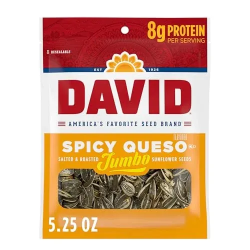 DAVID Salted & Roasted Jumbo Sunflower Seeds Spicy Queso 12-Pack