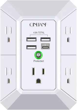 QINLIANF 5-Outlet, 3 USB-A, 1 USB-C Extender w/ Surge Protection
