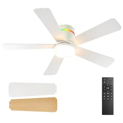 Addlon Low Profile Flush Mount RGB Ceiling Fan w/ Light & Remote (White or Black) 42"