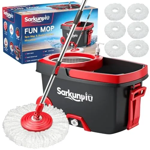 Sarkunpio Spin Mop and Bucket with 2 Microfiber Mop Heads