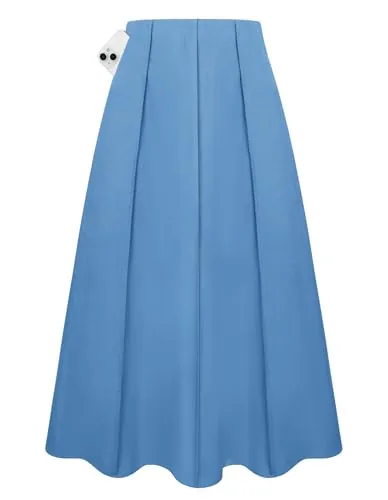 Kate Kasin Women Blue Linen Maxi Skirt