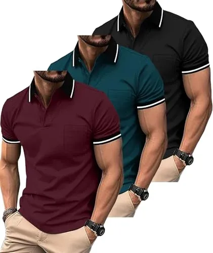 ZITY 3-Pack Men's Short Sleeve Athletic Golf Polo Shirts with Pocket
