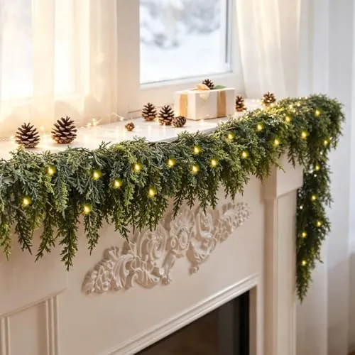 6FT Real Touch Cedar Christmas Garland with Lights