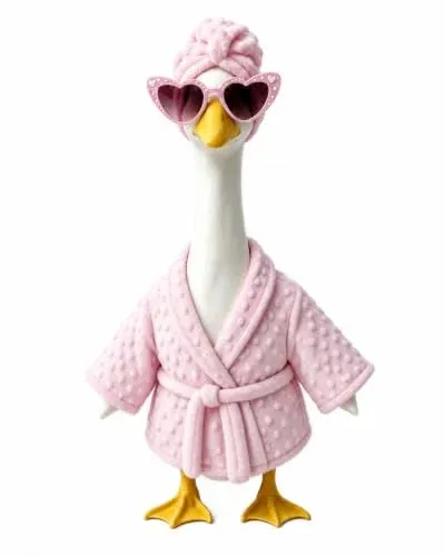 Lady Porch Goose Outfits with Pink Bathrobe, Spa Accessories and Sunglasses