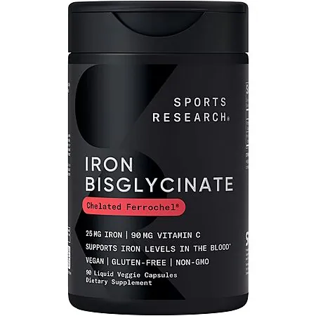 Select Accts: 90-ct 25mg Sports Research Iron Biglycinate (Chelated) Capsules