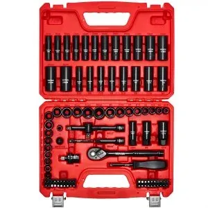 VEVOR 96 Pcs 3/8" Drive Impact Socket Wrench & Bit Set SAE (5/16 in to 3/4 in) & Metric (8 to 22 mm)