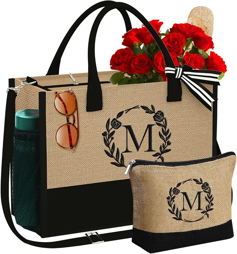 Personalized Initial Jute Canvas Tote
