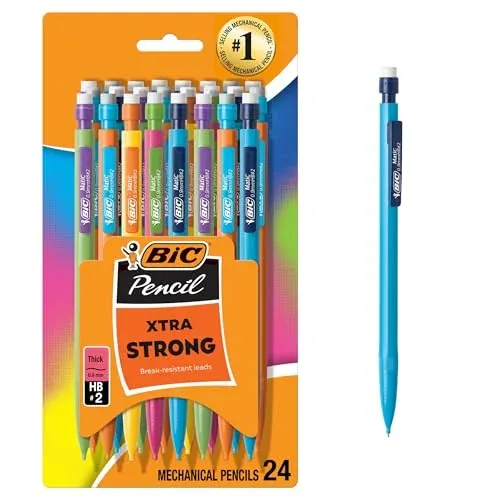 BIC Xtra Strong Mechanical Pencils with Erasers, 24-Count, Thick Point (0.9mm)