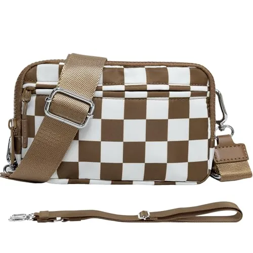 Checkered Nylon Wristlet Wallets