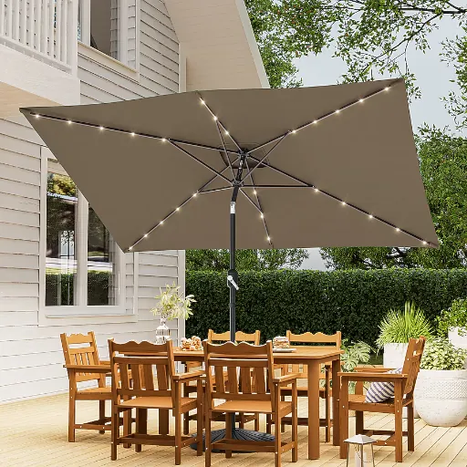 ACEGOSES 10-ft Steel Gray Push-button Tilt Market Patio Umbrella with Lights