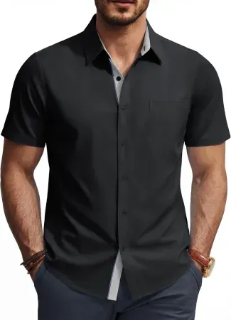 PJ PAUL JONES Men's Short Sleeve Wrinkle-Free Button Down Dress Shirt