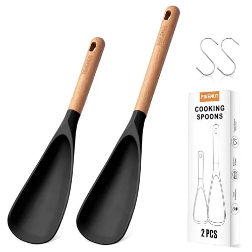 13" & 11" Silicone Cooking Spoons 2-Pack with S-Hooks