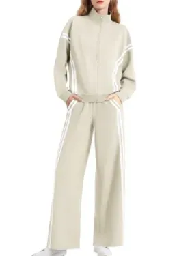 2-Piece Casly Lamiit Women's Double Stripe Full Zip Track Suit Lounge Set