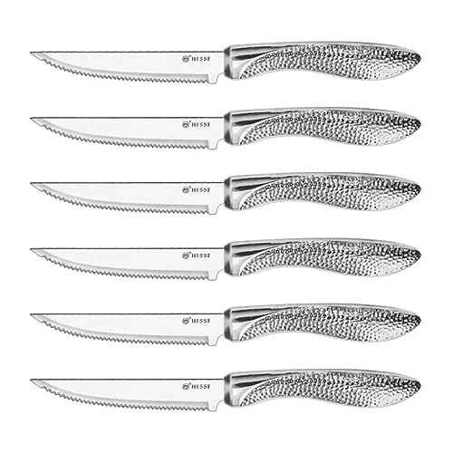 HISSF Serrated Steak Knives Set of 6, 4.5 In