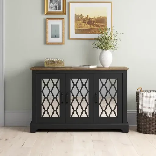 45.7" Laurel Foundry Modern Farmhouse Blaire 3 Door Adjustable Shelves Sideboard (Black/Knotty Oak)