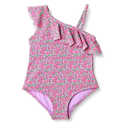 Amazon Essentials Girls' One-Shoulder Frill One-Piece Swimsuit