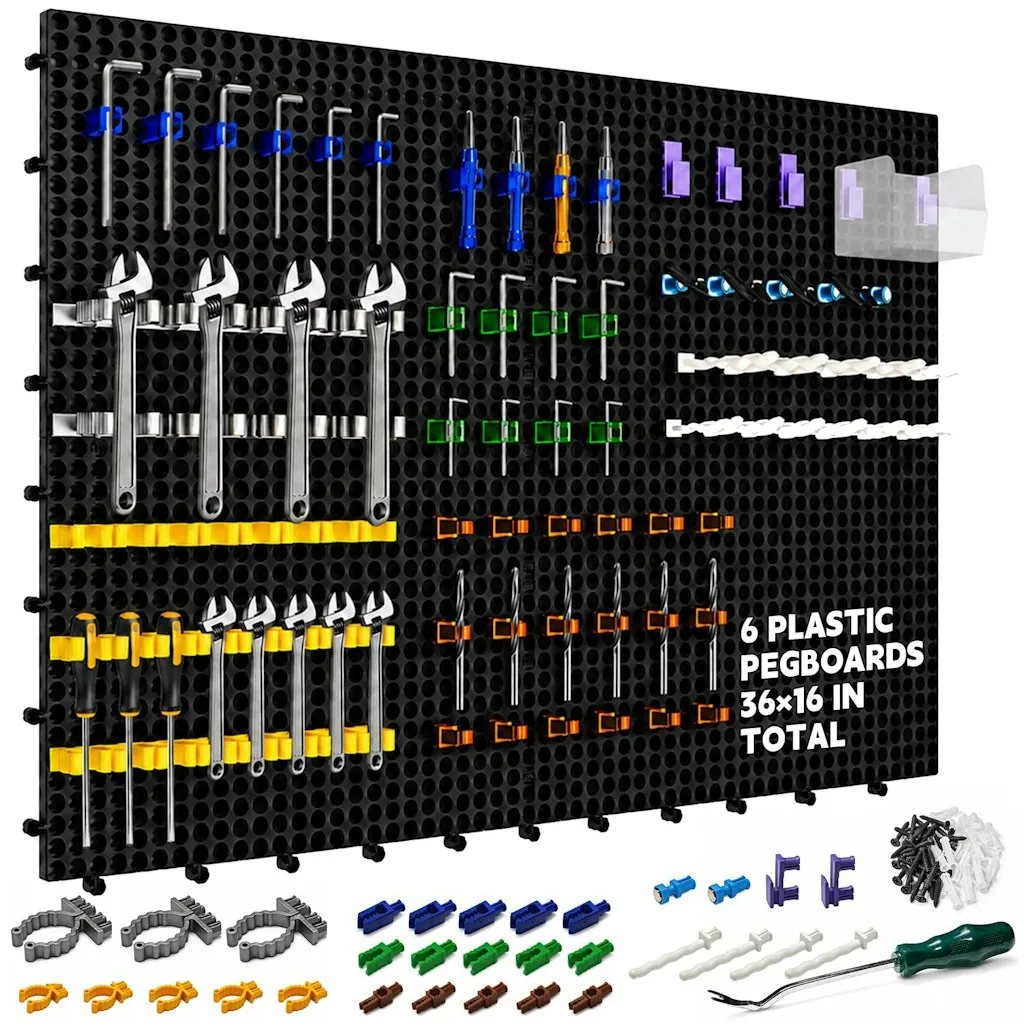 36" x 16" 6-Panel Pegboard Wall Organizer Kit