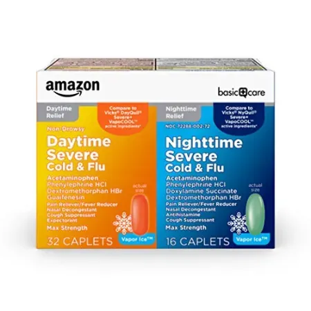 48-count Amazon Basic Care Vapor Ice Daytime and Nighttime Severe Cold and Flu