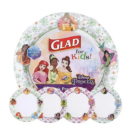 30-Pk 10" Glad for Kids Disney Princess Paper Plates (Floral Frames)