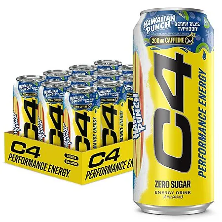 12-Pk 16-Oz C4 Performance Zero Sugar Energy Drinks (Berry Blue Typhoon)