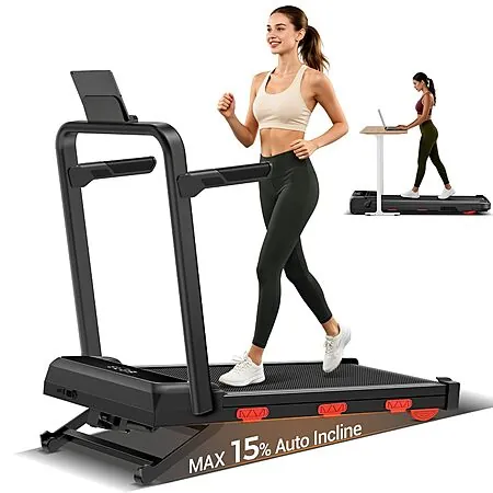 LONTEK 15% Auto Incline Folding Walking Pad Treadmill w/ 43" Armrests