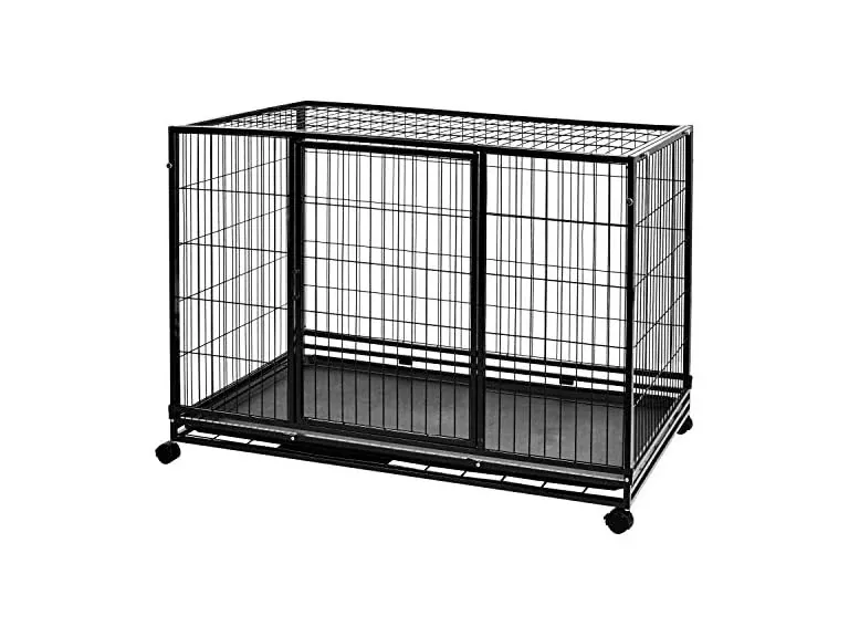 Amazon Basics 48" Heavy Duty Stackable Dog Kennel with Pull-Out Tray (Black)