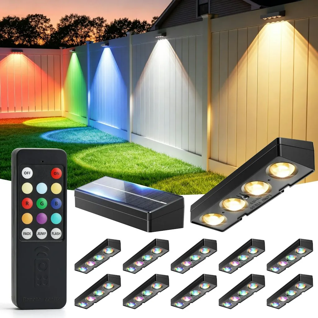 Solar-Powered Remote-Control Fence Lights 12-Pack