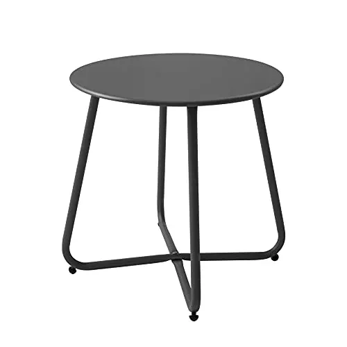 Meluvici Patio Small Side Table Round Metal Steel Black