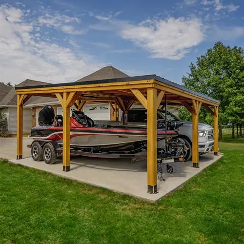 Backyard Discovery Kingsport 20' x 20' Cedar Wood Outdoor Carport Garage