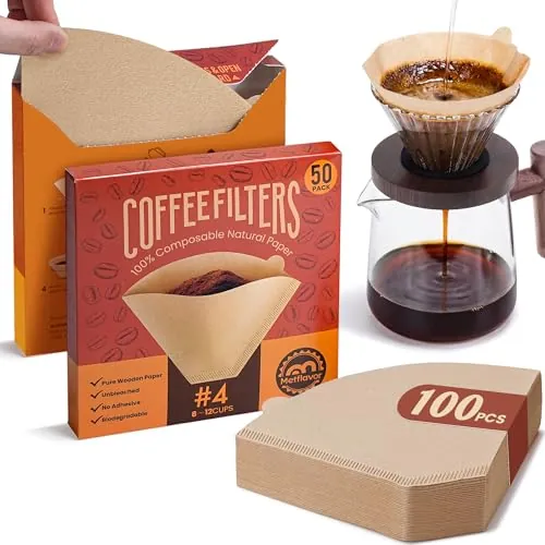 100-Count #4 Unbleached Cone Coffee Filters