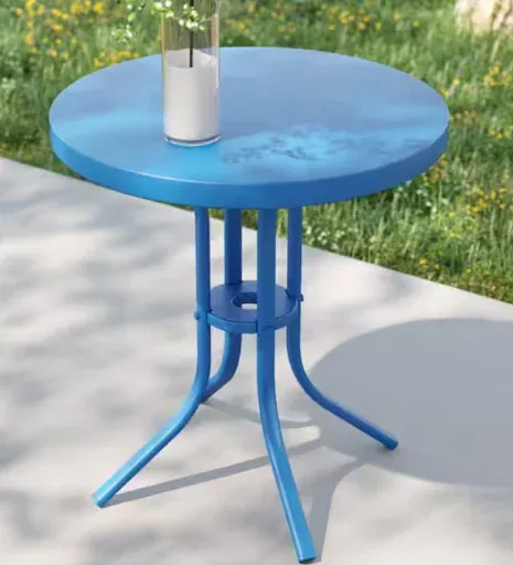 Sonkuki Patio Bright Blue Round Metal Frame Outdoor Side Table