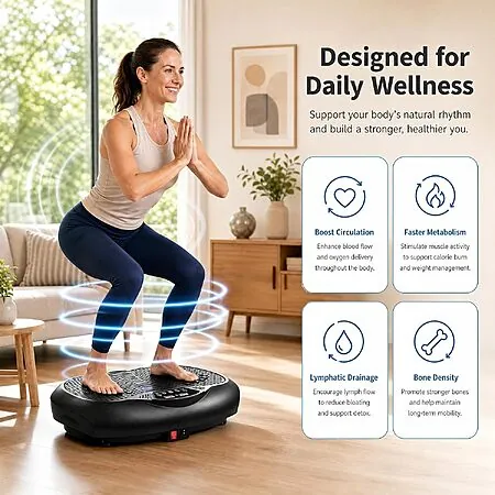 Natini Whole Body Vibration Plate w/ 990 Speeds, Remote & Resistance Bands (Black)