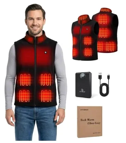Men's Heated Fleece Vest with 12000mAh Battery and 9 Heating Zones