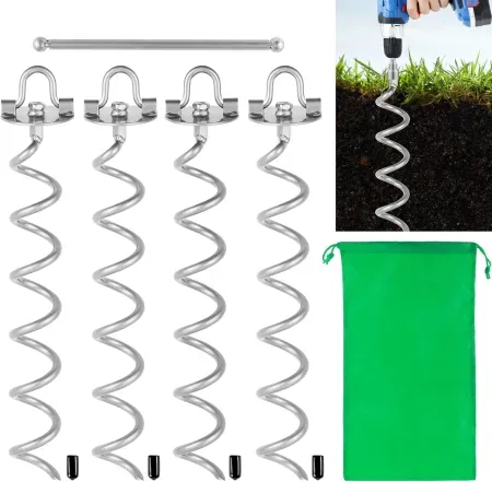 4-Pack MIXXIDEA 17.5" Heavy Duty Spiral Stake Ground Anchors