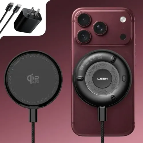 LISEN 25W Qi2.2 MagSafe Wireless Charging Pad for iPhone with Cooling Fan & 36W Adapter